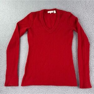 INHABIT Sweater Womens Large Cherry Red Cashmere V Neck Pullover